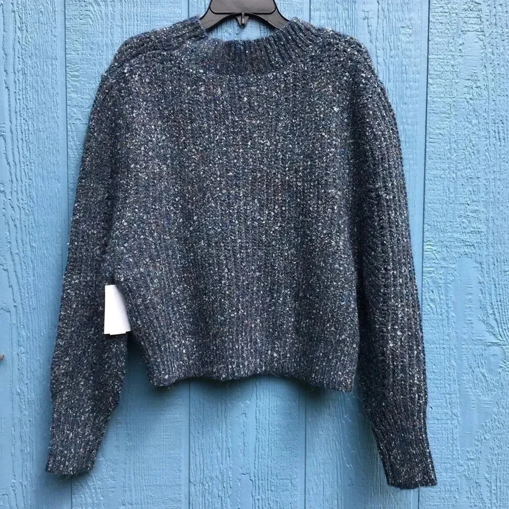 TopShop Neppy Pointelle Mockneck Sweater Top Blue